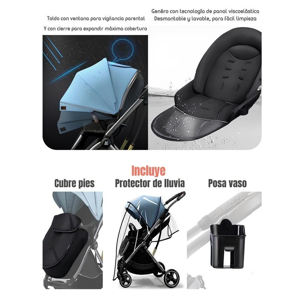 Coche De Paseo Modo Apego Y Panor&aacute;mico Rosado Lubabycas image number 5.0