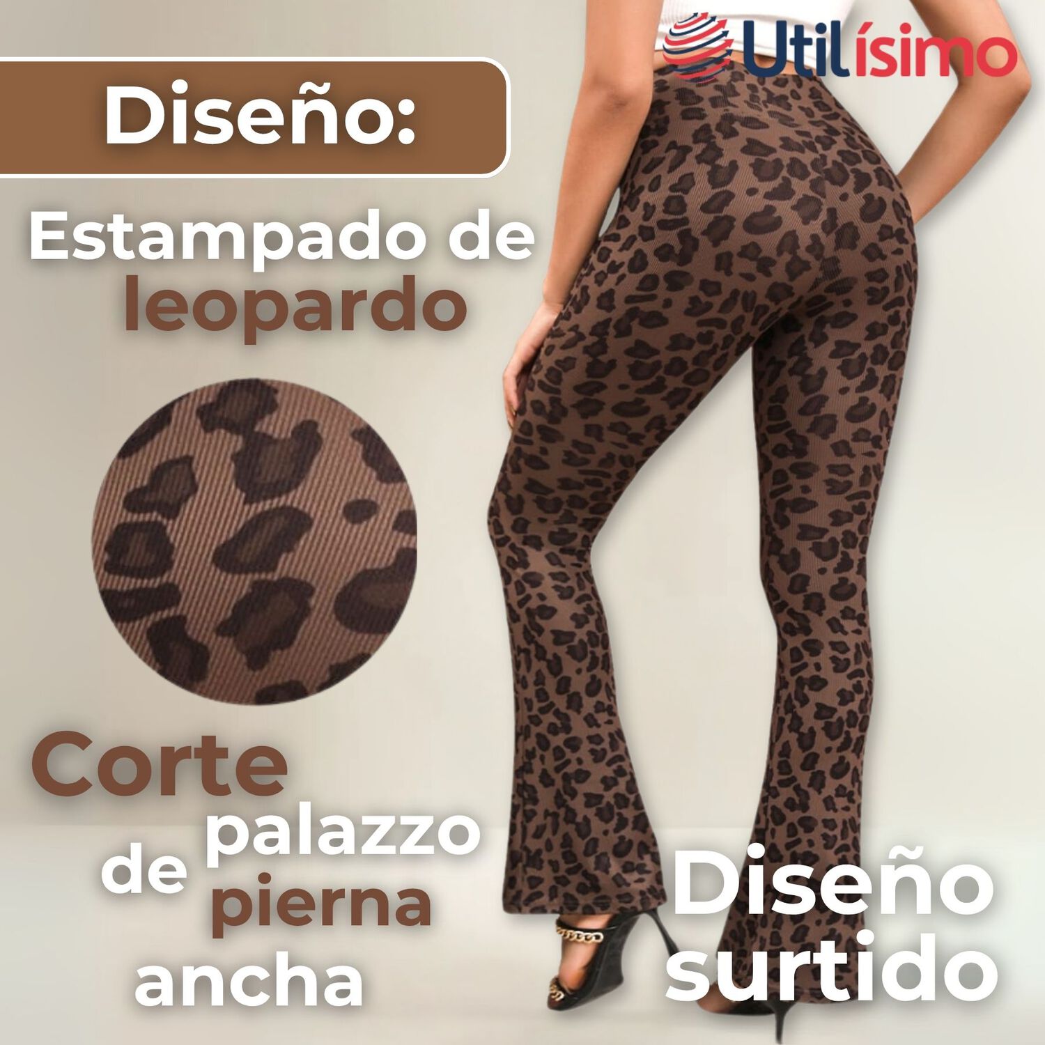 Calza Palazzo Con Dise&ntilde;o Leopardo Polar Tiro Alto Mujer Leggings image number 1.0