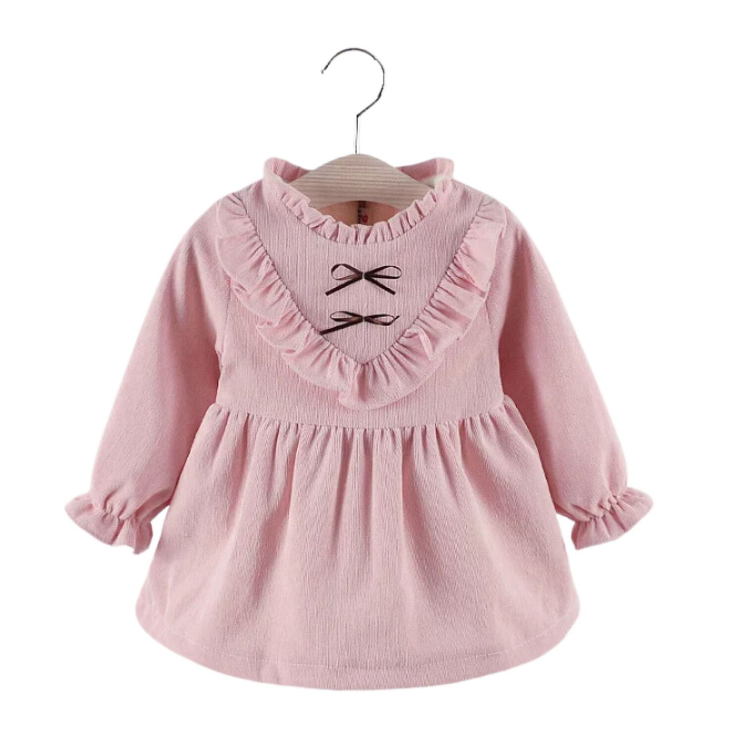 Vestido Con Lazo Negro De Cotel&eacute; Forrado En Algod&oacute;n Color Rosa Ni&ntilde;a image number 0.0