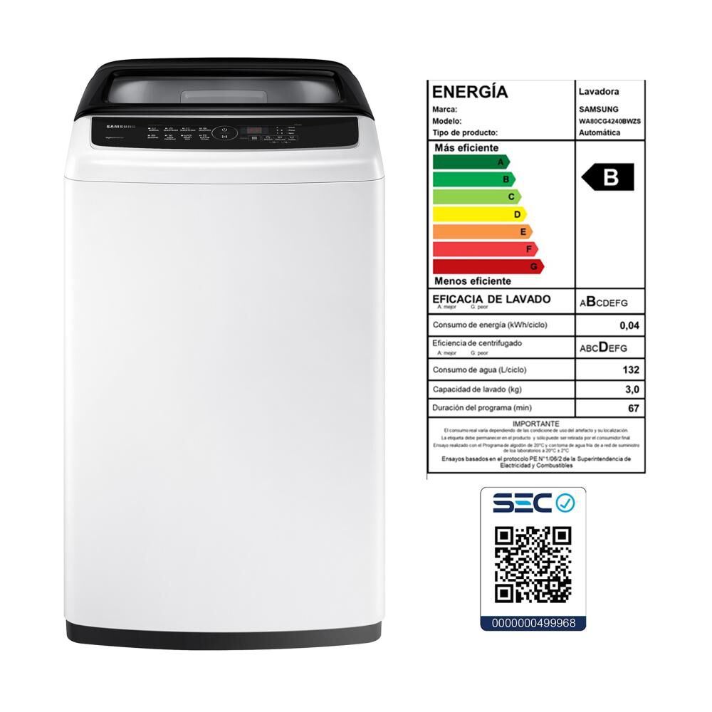 Lavadora  Samsung WA80CG4240BWZS / 8 Kg image number 9.0