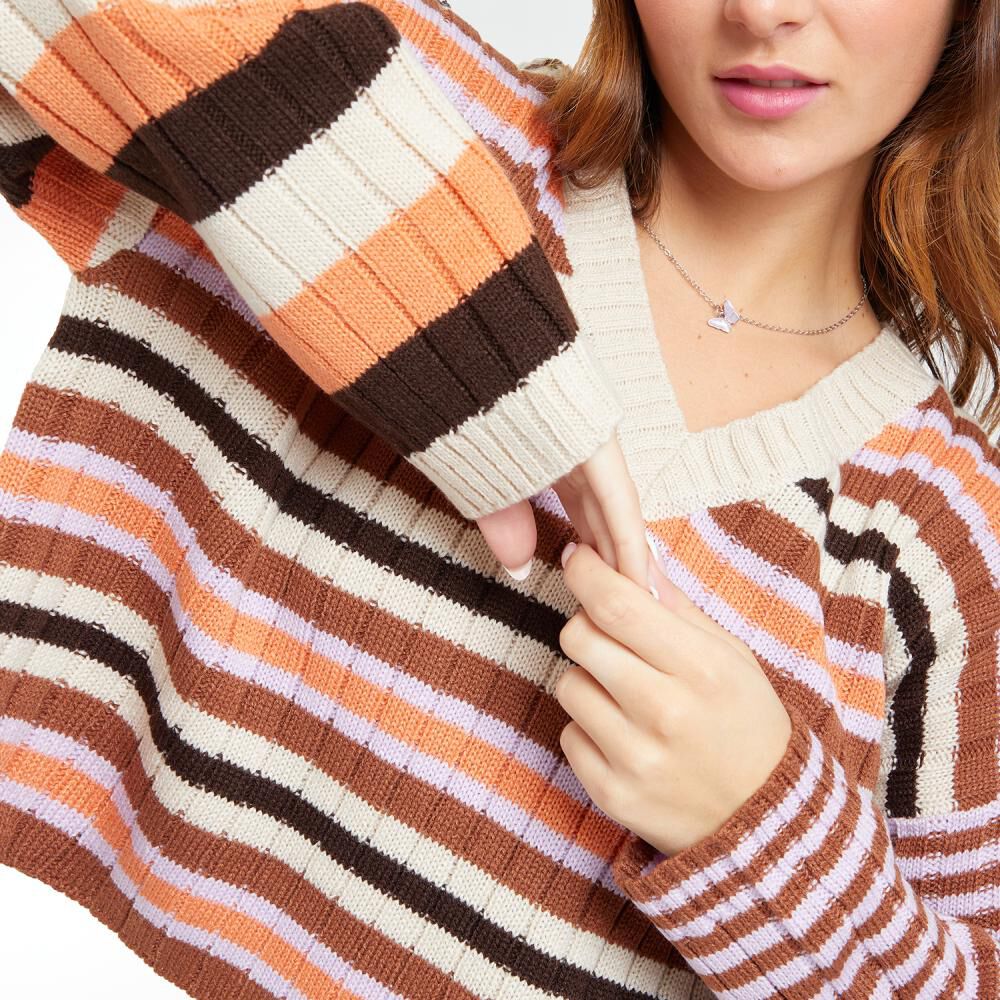 Sweater Rayas Manga Larga Cuello V Profundo Mujer Freedom image number 4.0