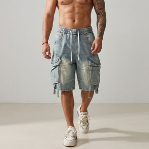 Short Bermuda Denim Cargo Relaxed Fit Hombre Hawai