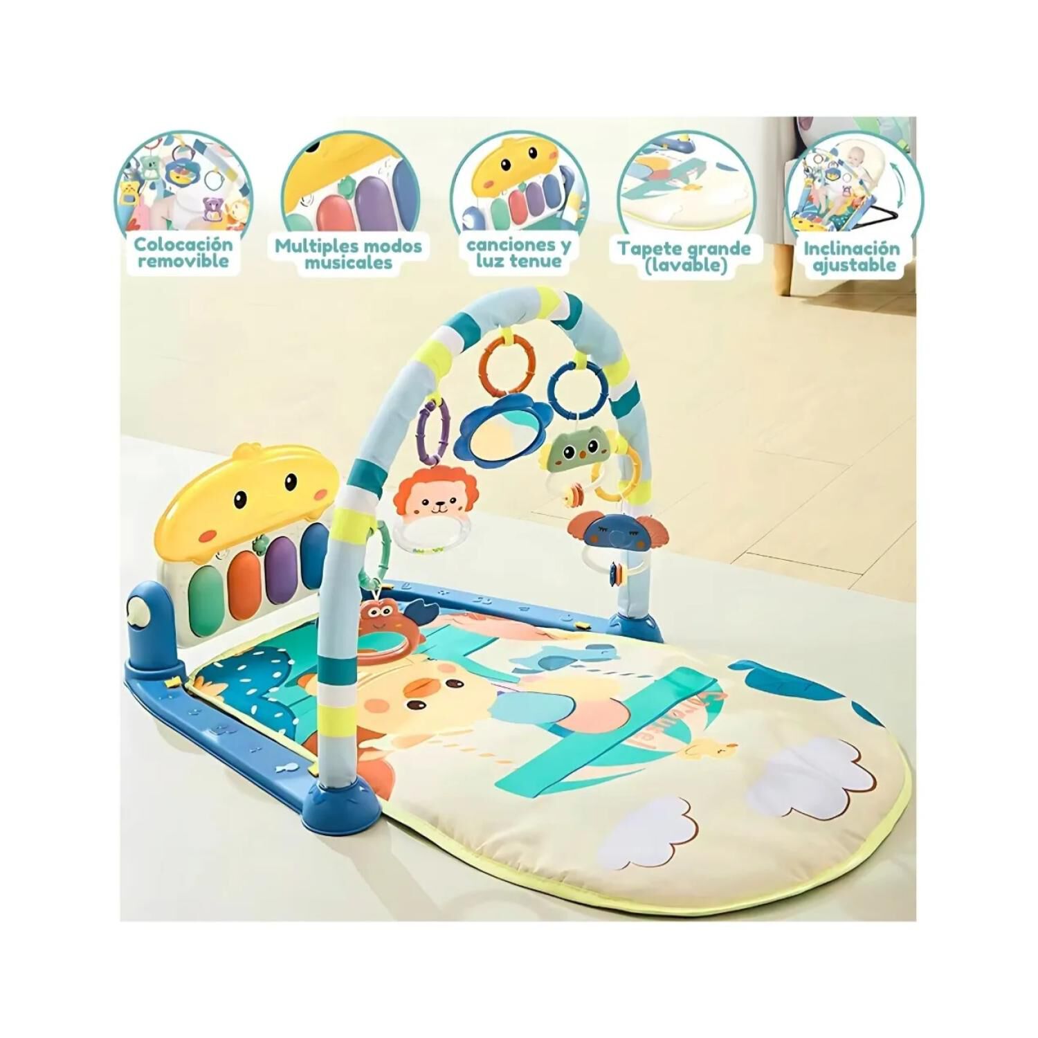 Silla Mecedora 2 En 1 Gimnasio De Bebe Celeste Interactiva image number 1.0