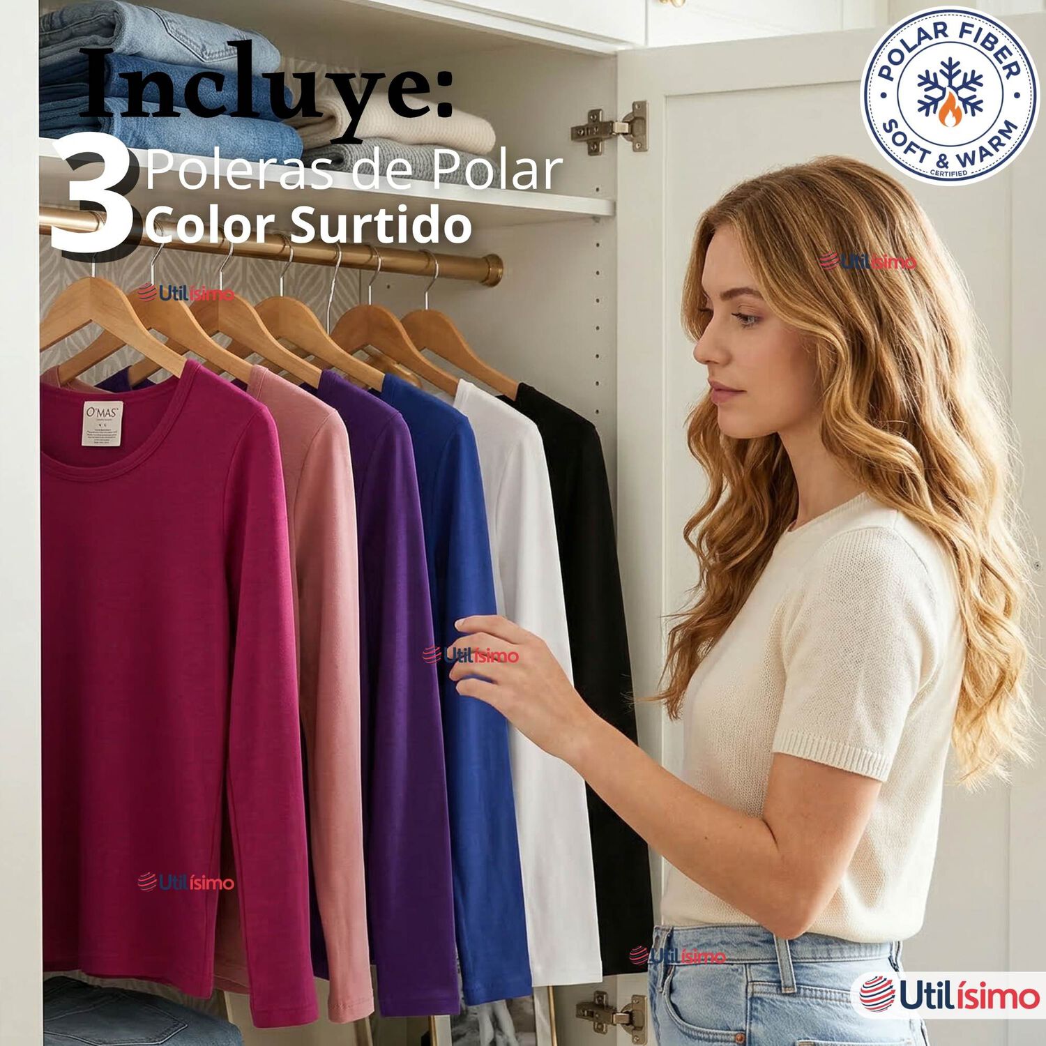 Pack 3 Camisetas Poleras Polar Primera Capa Manga Larga Colores Surtidos Mujer image number 1.0