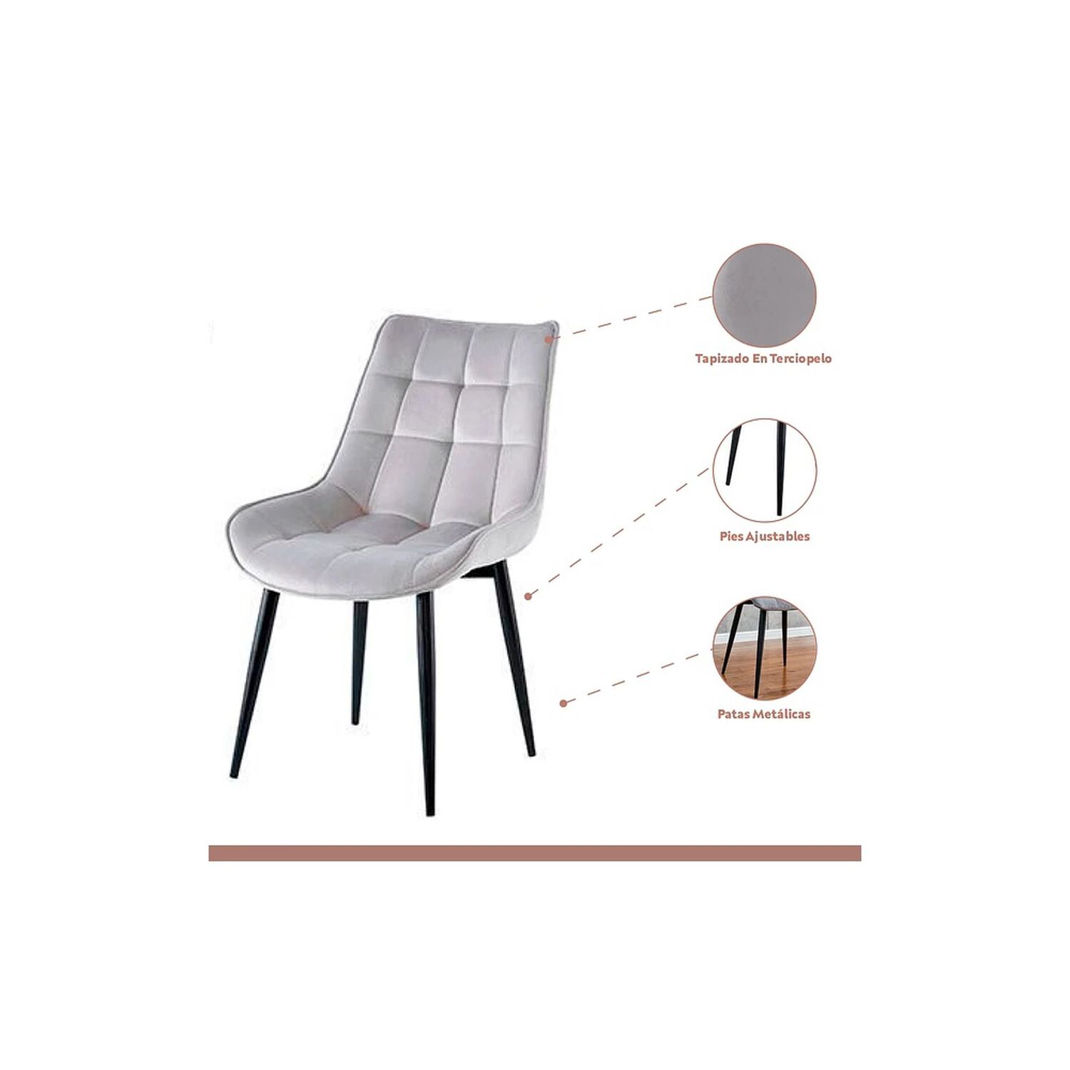 Comedor Mesa Vidrio Rectangular 120x80 + 6 Silla Macron Terciopelo - Gris image number 3.0
