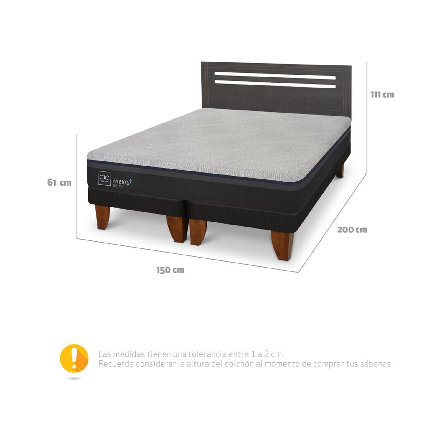Cama Europea Cic Hybrid Plus / 2 Plazas / Base Dividida + Respaldo image number 4.0