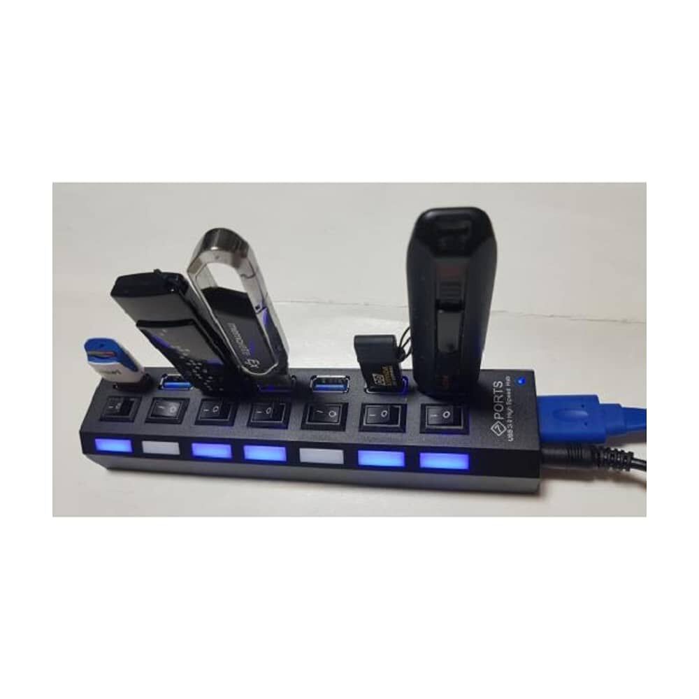 Multipuerto Hub 7 Usb Extension 7 Puertos Extensor Botones De Encendido Notebook O Pc Usb Switch Extensor Con Cable Y Power Adapter image number 6.0