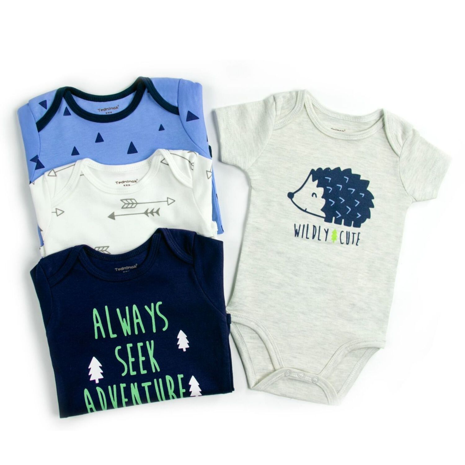 Pack 4 Bodys Ni&ntilde;o Manga Corta Tedmimak 100% Algod&oacute;n Puercoesp&iacute;n Azul image number 1.0