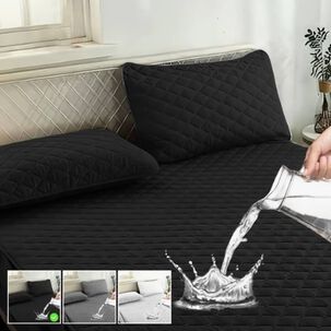 Cubre Colchon Impermeable 2 Plazas + Fundas Okaeri Negro