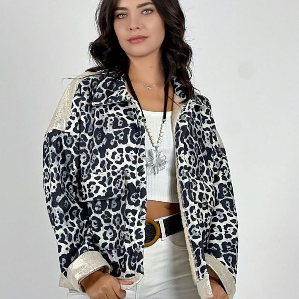 Chaqueta Cotele Print Brillos En Hombros image number 2.0