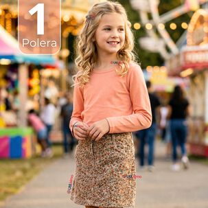 Camiseta Polera Bamb&uacute; Cuello Redondo Salm&oacute;n Primera Capa Manga Larga Ni&ntilde;a