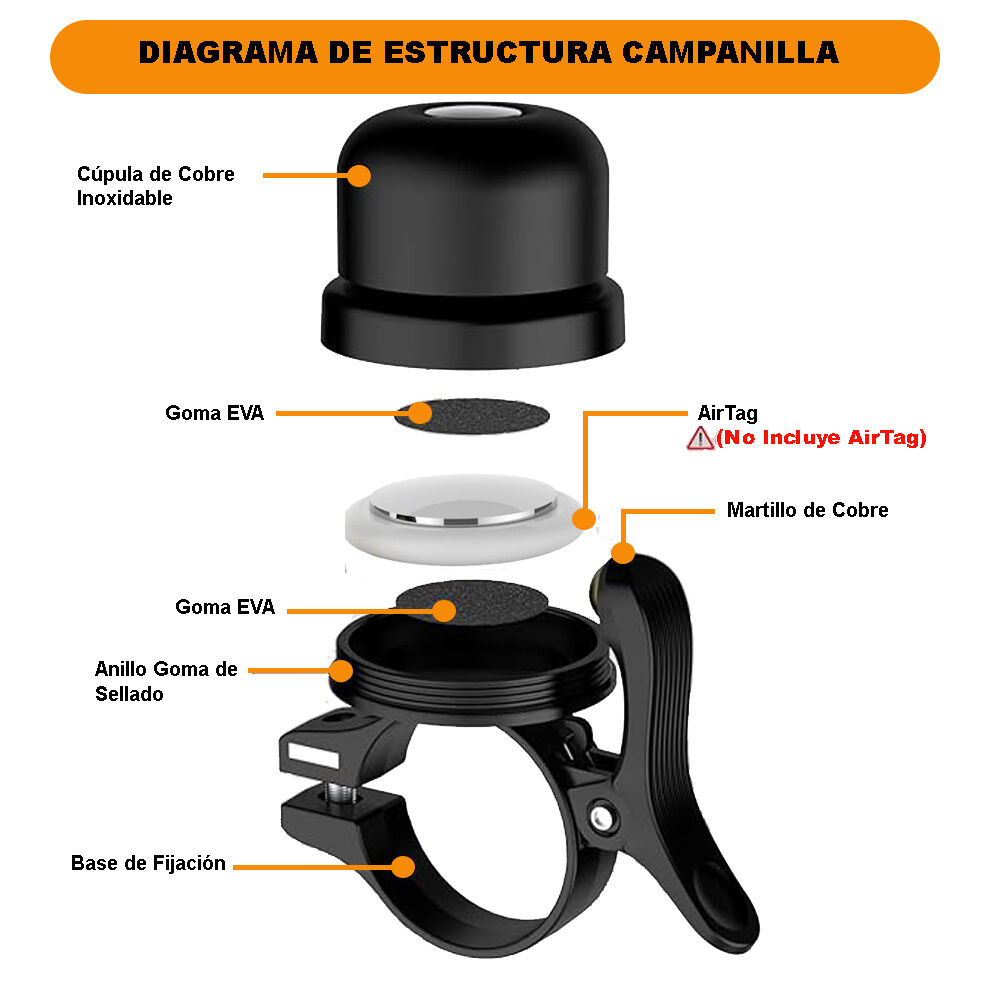 Campanilla Con Soporte Para Airtag Bicicleta Scooter Y Otros image number 2.0