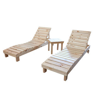 Reposeras Pack-2 + Mesa En Madera Natural Tapiz Cafe