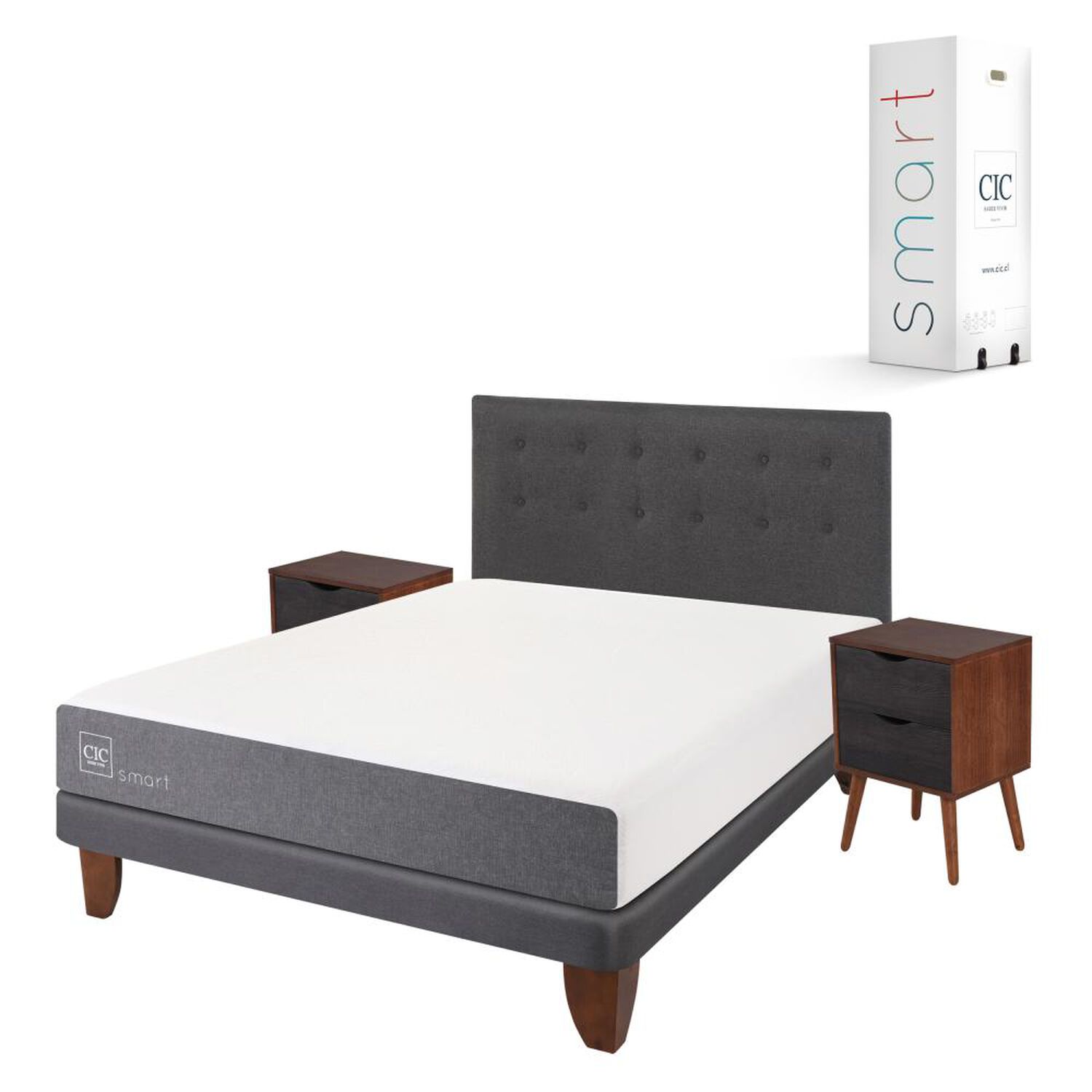 Cama Europea Cic Smart / 2 Plazas / Base Normal  + Set De Maderas image number 1.0