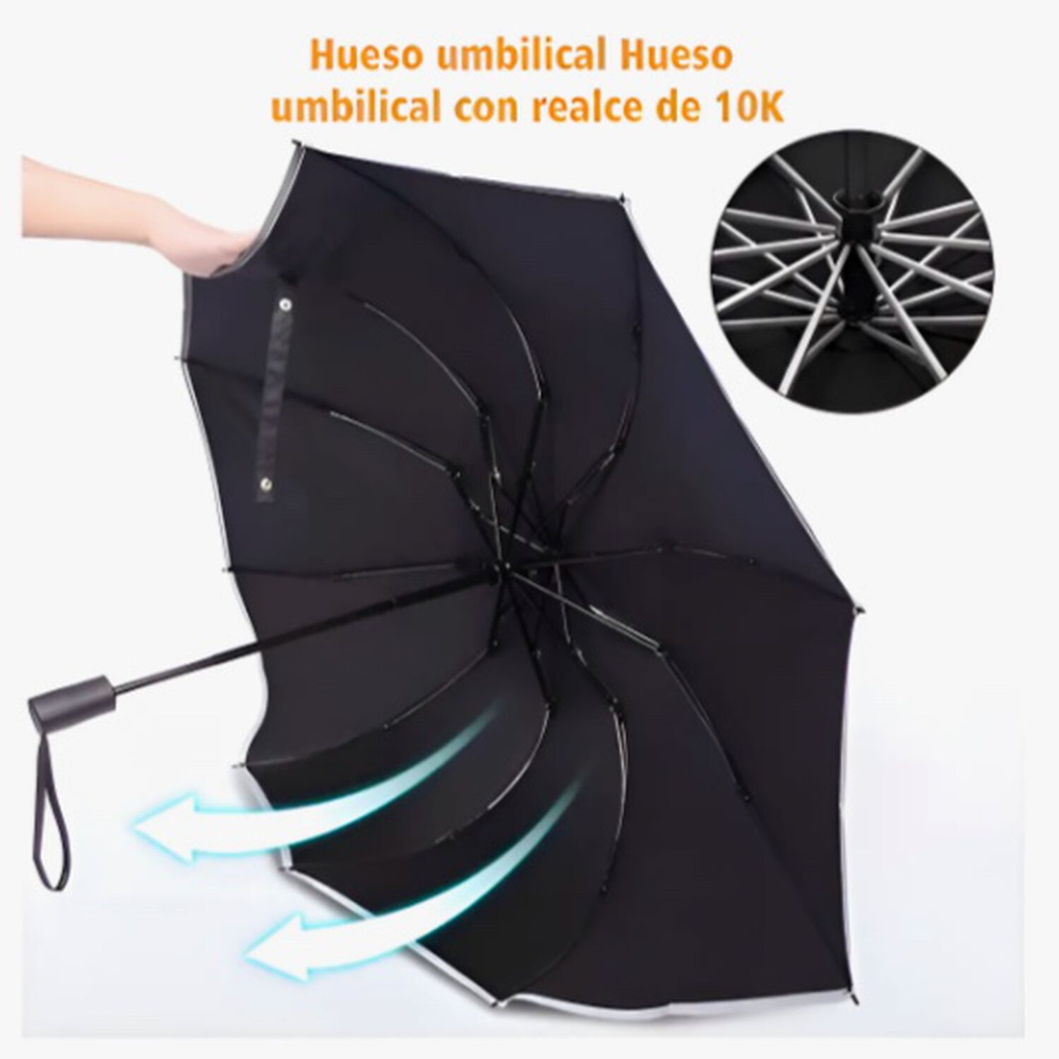 Paraguas Plegable Autom&aacute;tico Inverso Sombrilla Anti Uv Led Negr0 image number 2.0