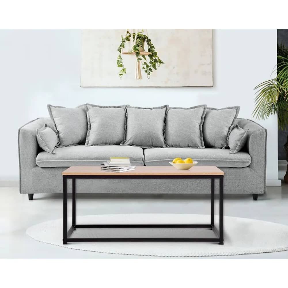 Mesa De Centro Sky Rectangular 90cm Elgante Mdf Natural Base Metalica image number 2.0