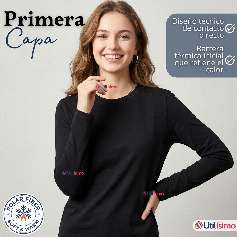 Pack 3 Camisetas Poleras Polar Primera Capa Negro Manga Larga Mujer image number 3.0