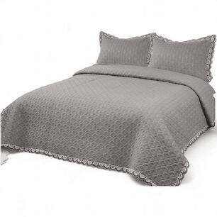  Cubrecama Bordado De Algod&oacute;n Para 2 Plazas 230cm X 250cm Colcha Color Gris Cb2