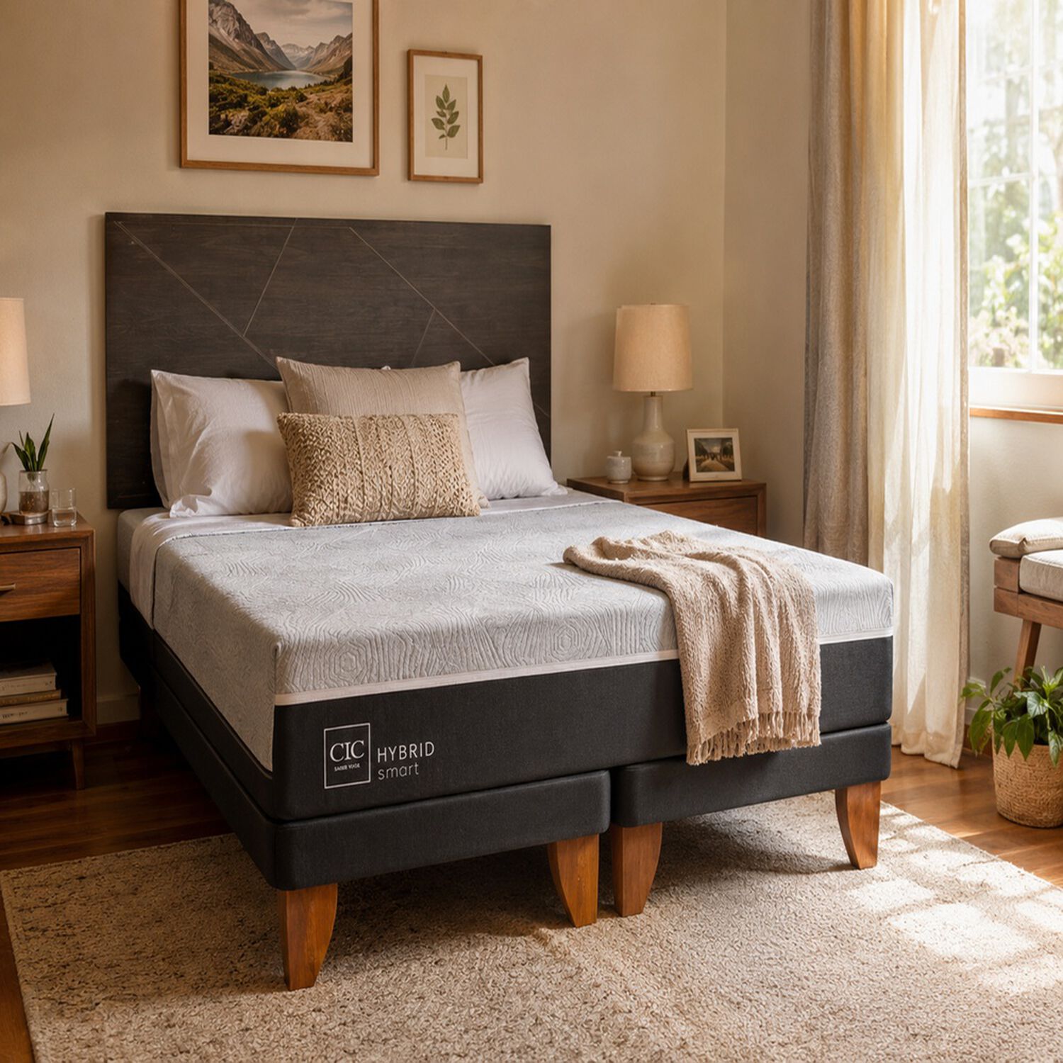 Cama Europea King Hybrid + Respaldo Villarrica Gris image number 3.0
