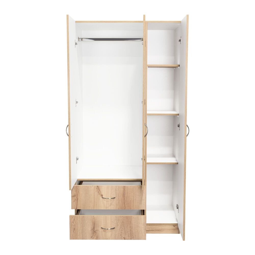 Closet 3 Puertas 2 Cajones Café Claro Y Blanco 180x90x47 Cm image number 4.0