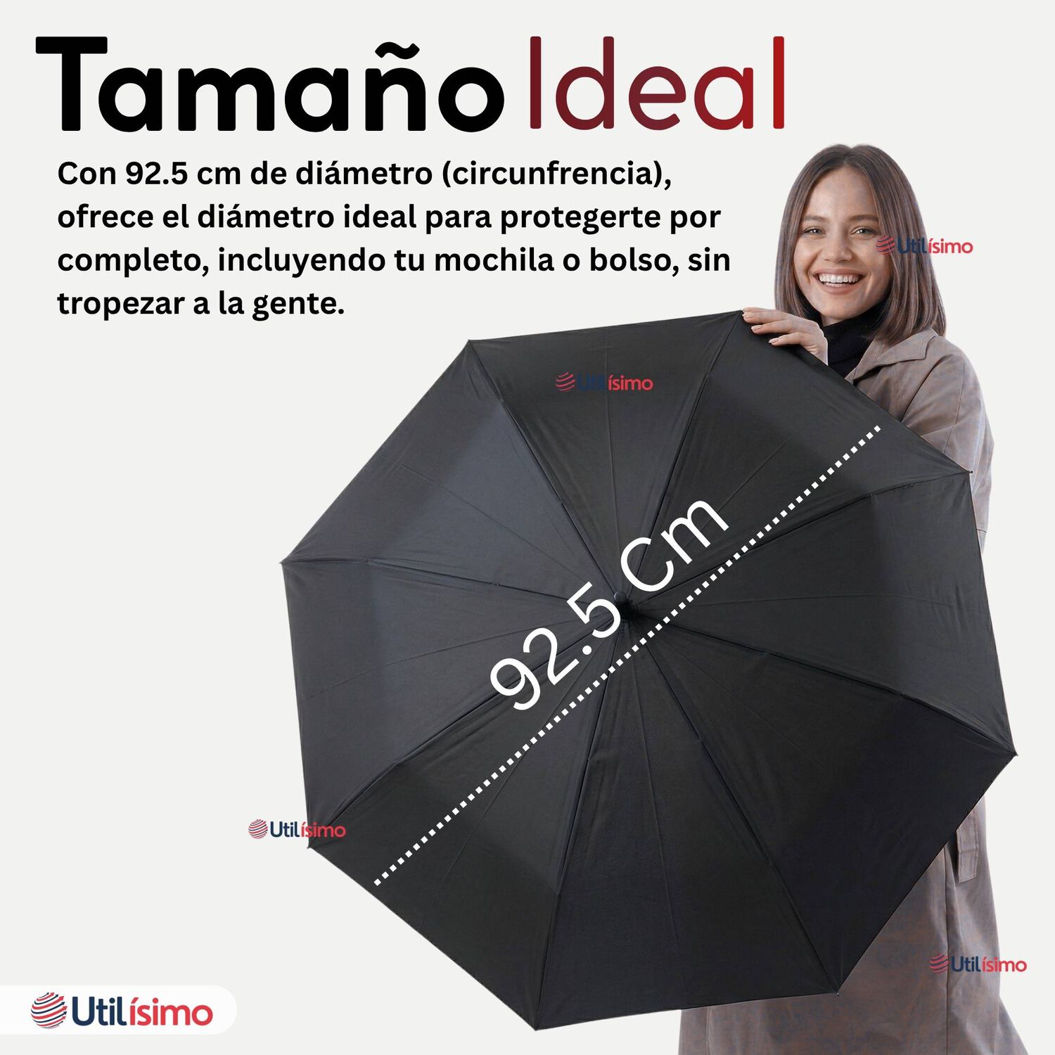 Paraguas Mate Grande 92,5 Cm Sombrilla Autom&aacute;tica Mango Largo Negro image number 4.0