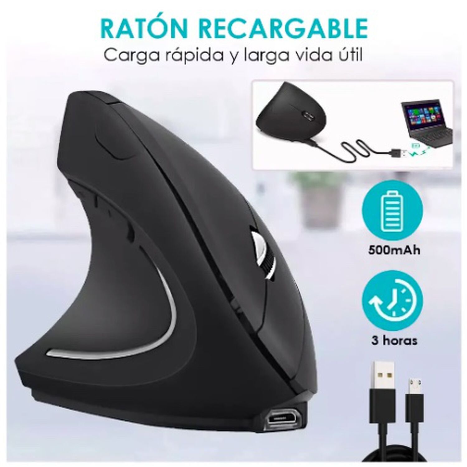 Mouse Vertical Ergon&oacute;mico Usb image number 4.0