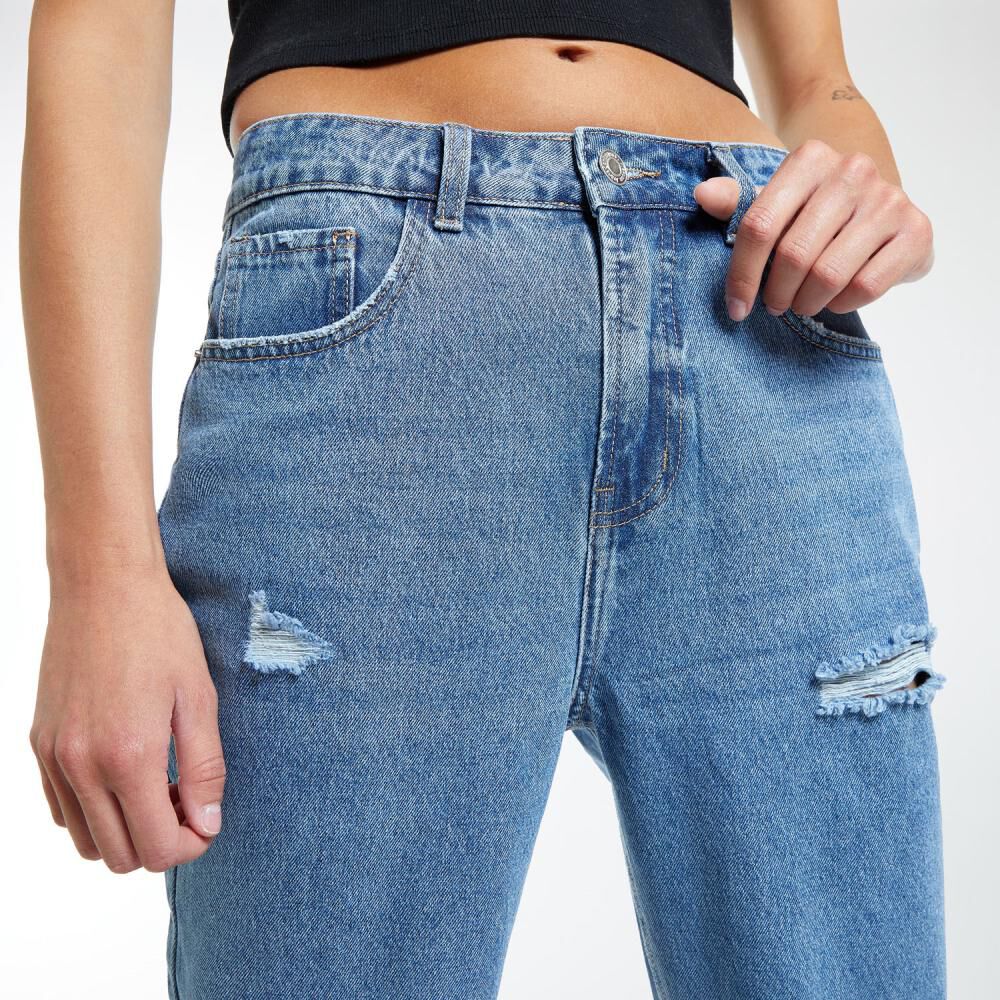 Jeans Con Roturas Tiro Alto Mom Mujer Freedom