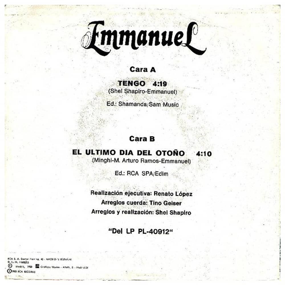 Emmanuel - Tengo | 7" Single Vinilo Usado image number 1.0