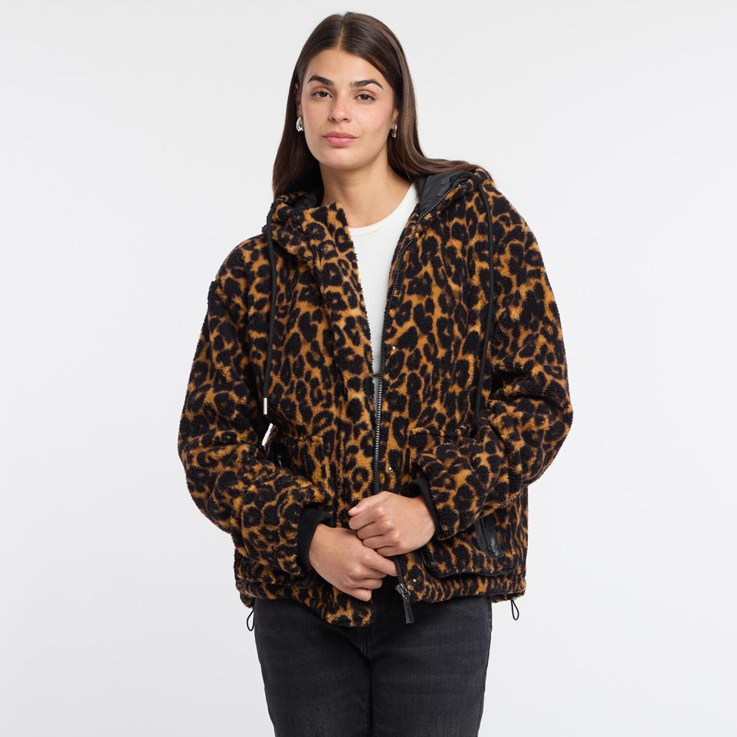 Chaqueta Animal Print Cuello Alto Con Capucha Mujer Rolly image number 0.0