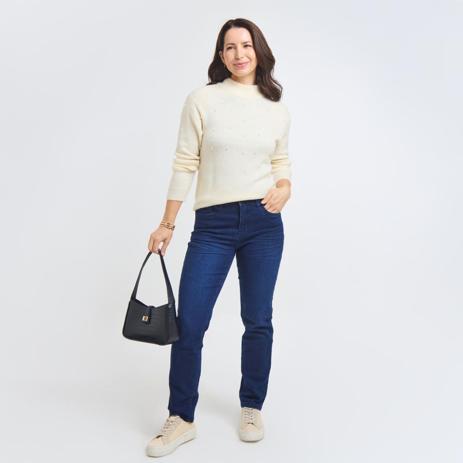 Sweater Liso Aplicaci&oacute;n Perlas Cuello Redondo Mujer Geeps image number 1.0