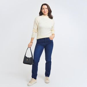 Sweater Liso Aplicación Perlas Cuello Redondo Mujer Geeps