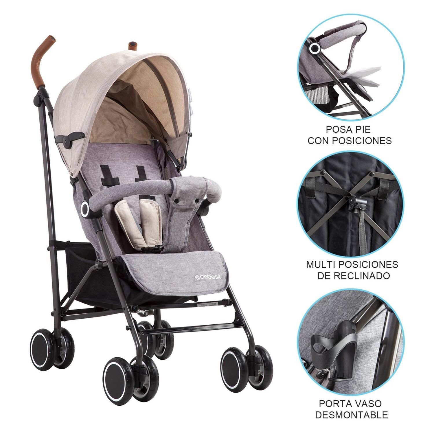Coche Paragua Clap Melange Beige image number 8.0
