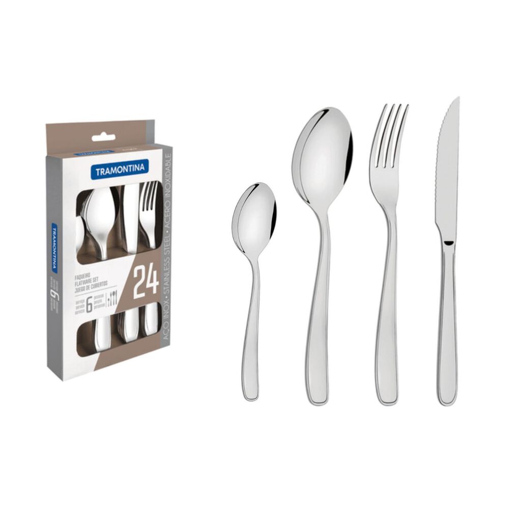 Juego De Cubiertos 24 Piezas Tramontina Mares&iacute;as Acero Inoxidable Cuchillos Asado image number 0.0