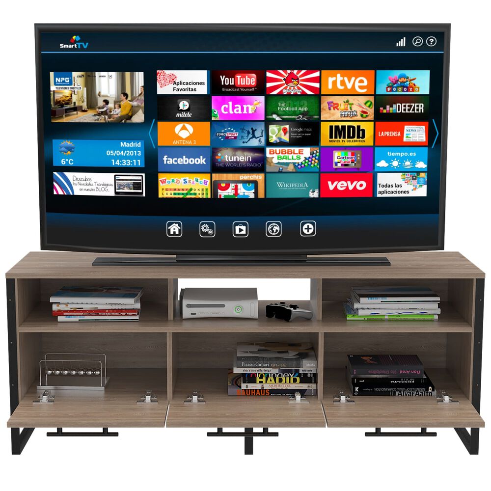 Rack Tv 60" Con 3 Puertas Y 3 Repisas Fm-009c - Cafe Claro image number 2.0