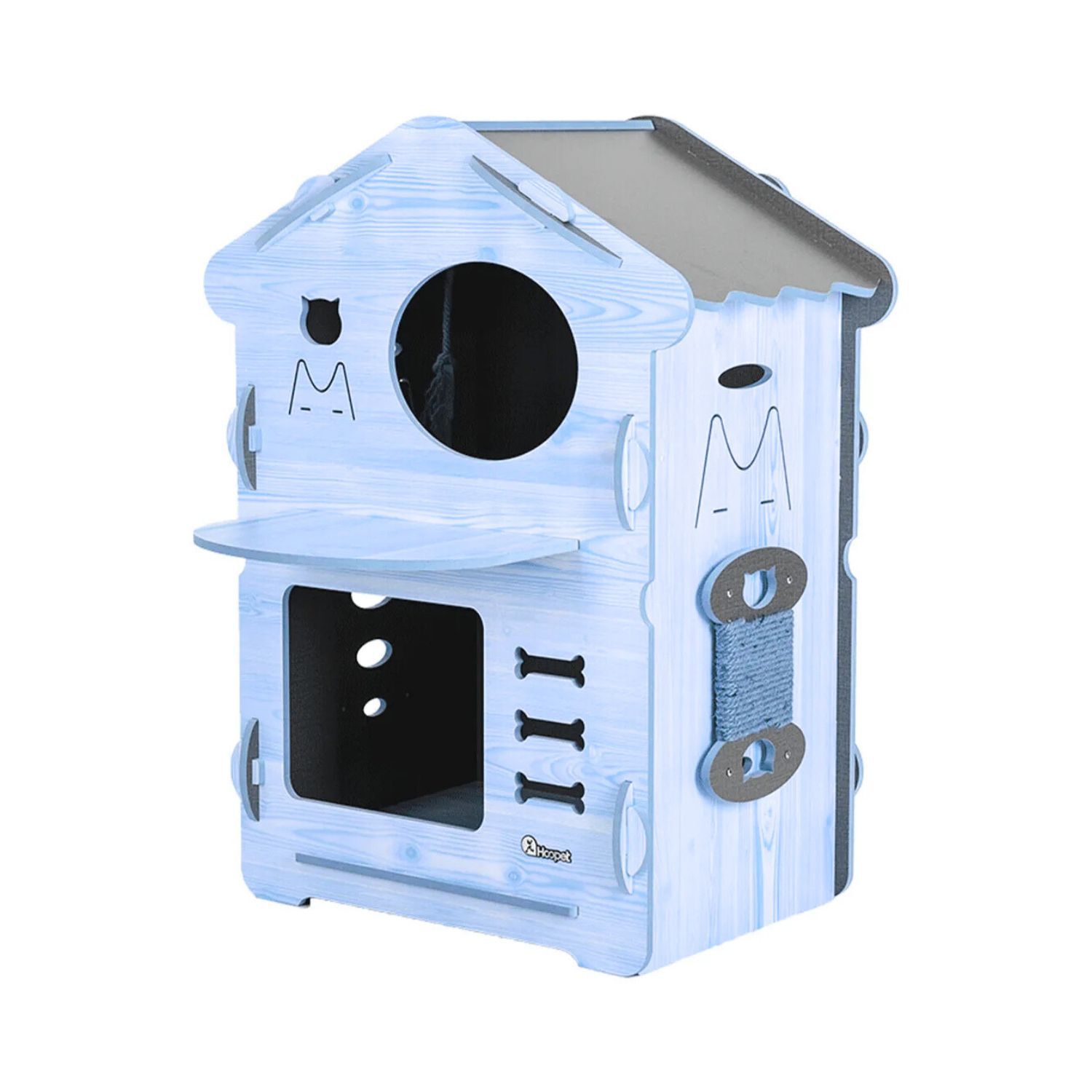 Casa Gatos Perros Madera Torre 2 Pisos 80cm Altura Azul image number 1.0
