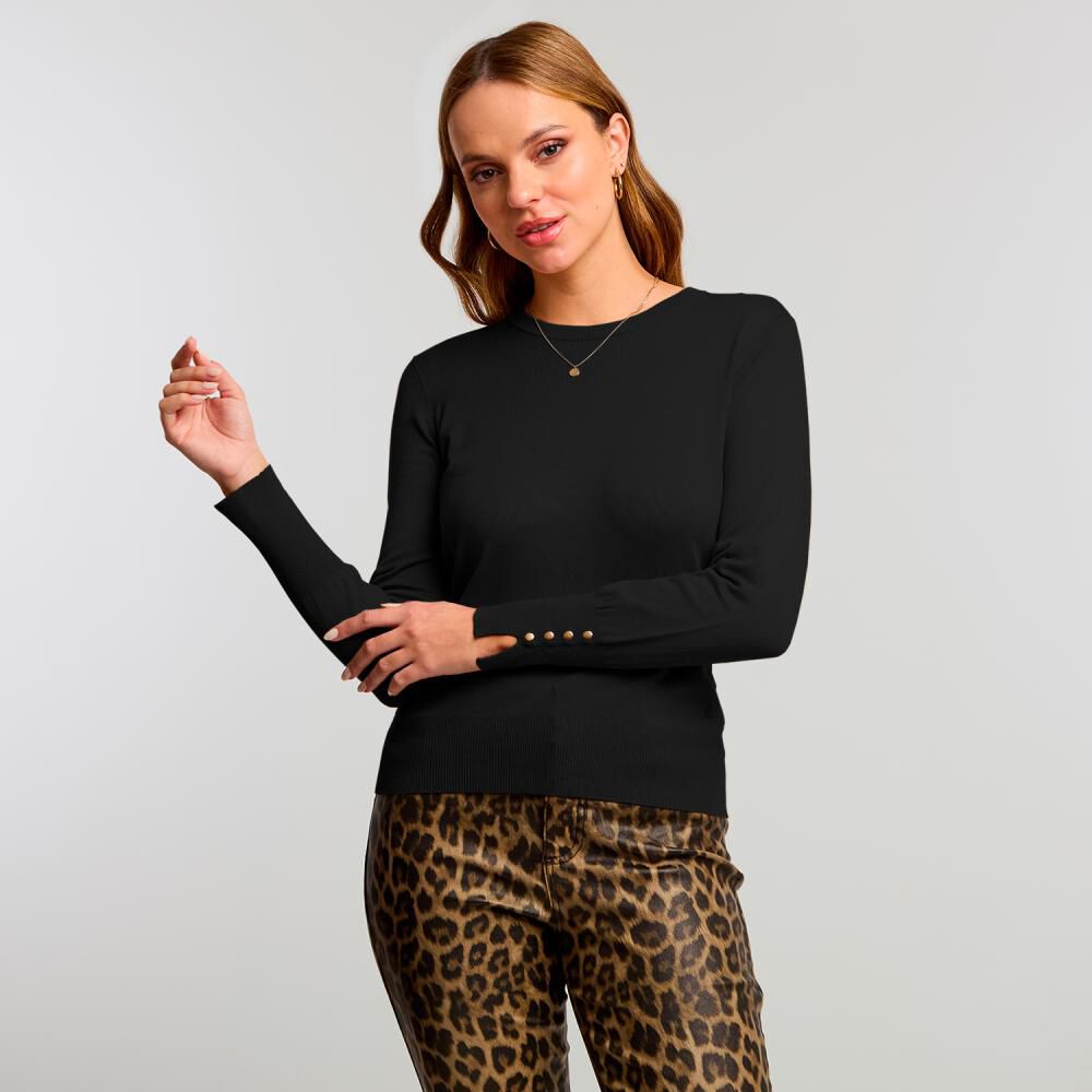 Sweater Liso Manga Larga Con Aplicacion De Botones Cuello Redondo Mujer Kimera image number 0.0