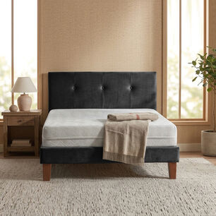 Cama Europea Zen Best 1 Plaza Colchon Espuma Con Funda Velvet Negro + Respaldo