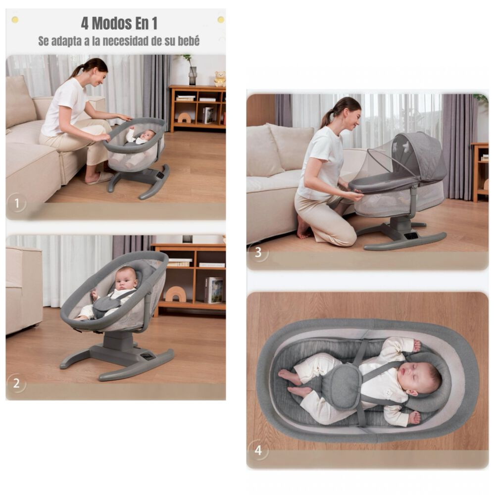 Cuna Mecedora Eléctrica 2 En 1 Mastela Gris Lubabycas image number 1.0