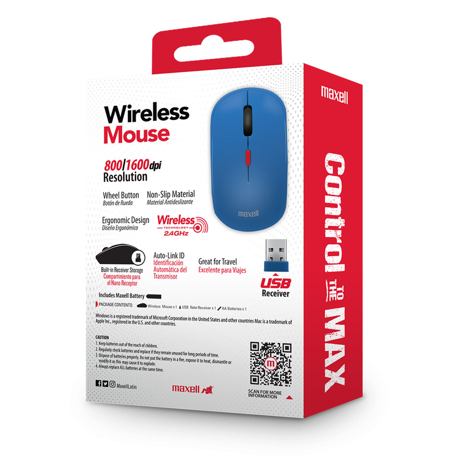 Mouse Inal&aacute;mbrico Maxell 1200 Dpi Mowl-100 Azul image number 3.0