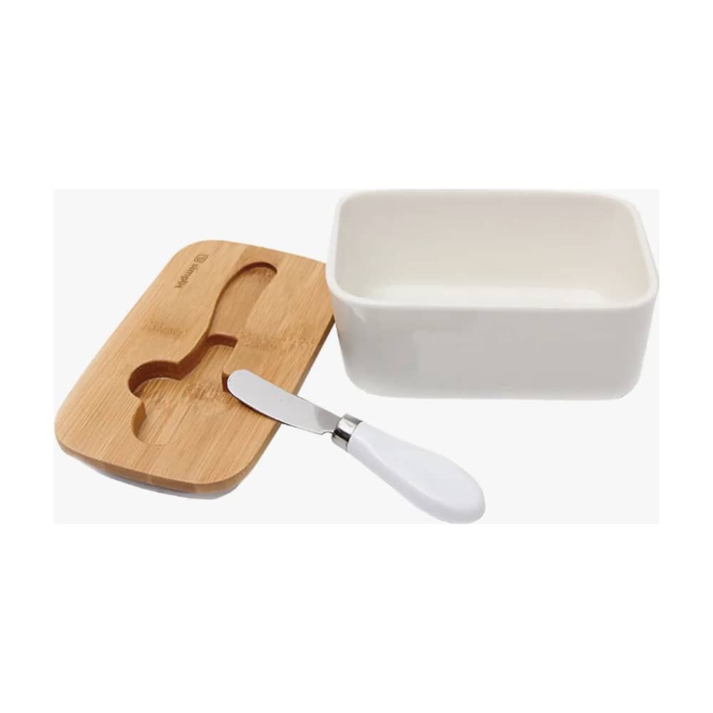 Mantequillero De Cer&aacute;mica Con Tapa Bamboo + Cuchillo 600 Ml image number 2.0