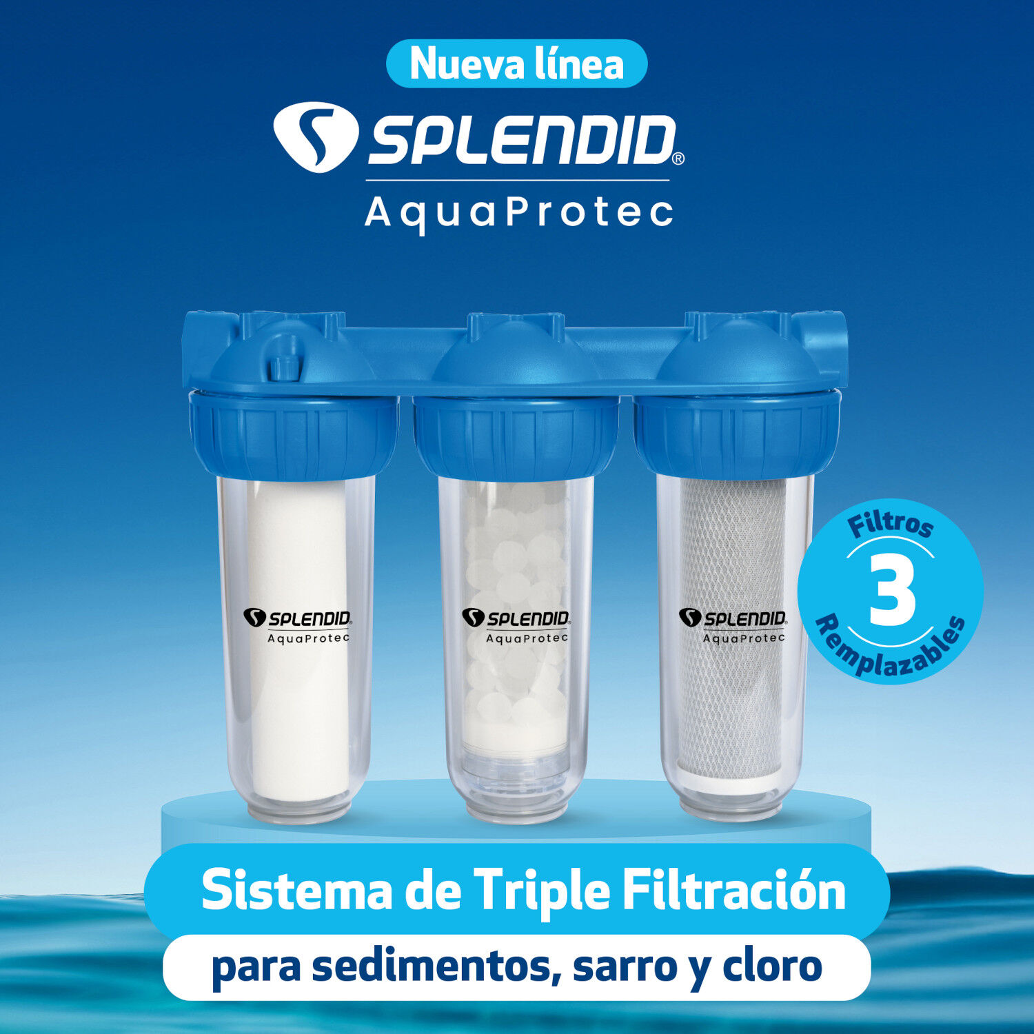 Filtro De Agua Triple Antisarro Sedimentos, Cloro Splendid image number 2.0