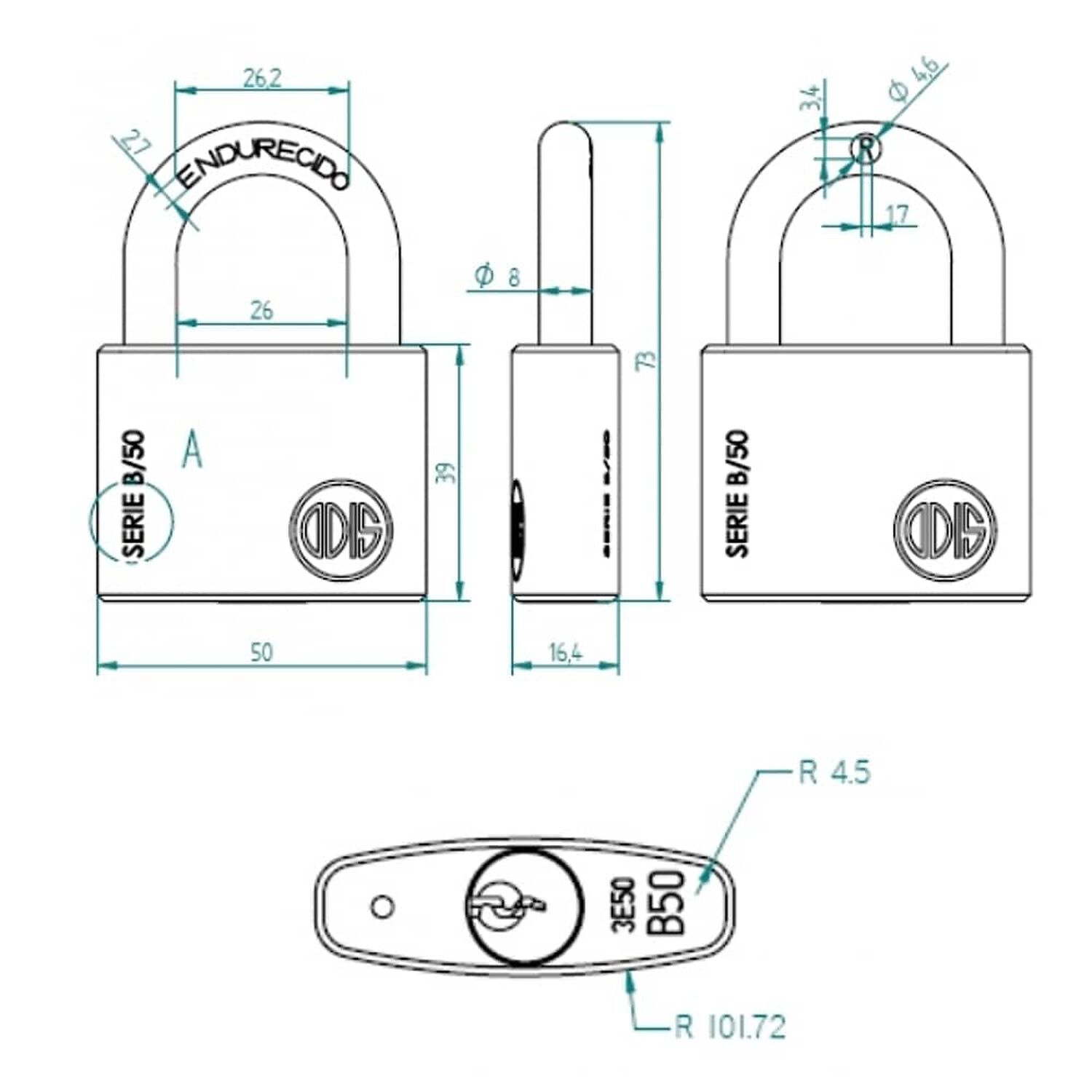 Pack 3 Candados Odis B50 50mm - Llaves Iguales image number 2.0