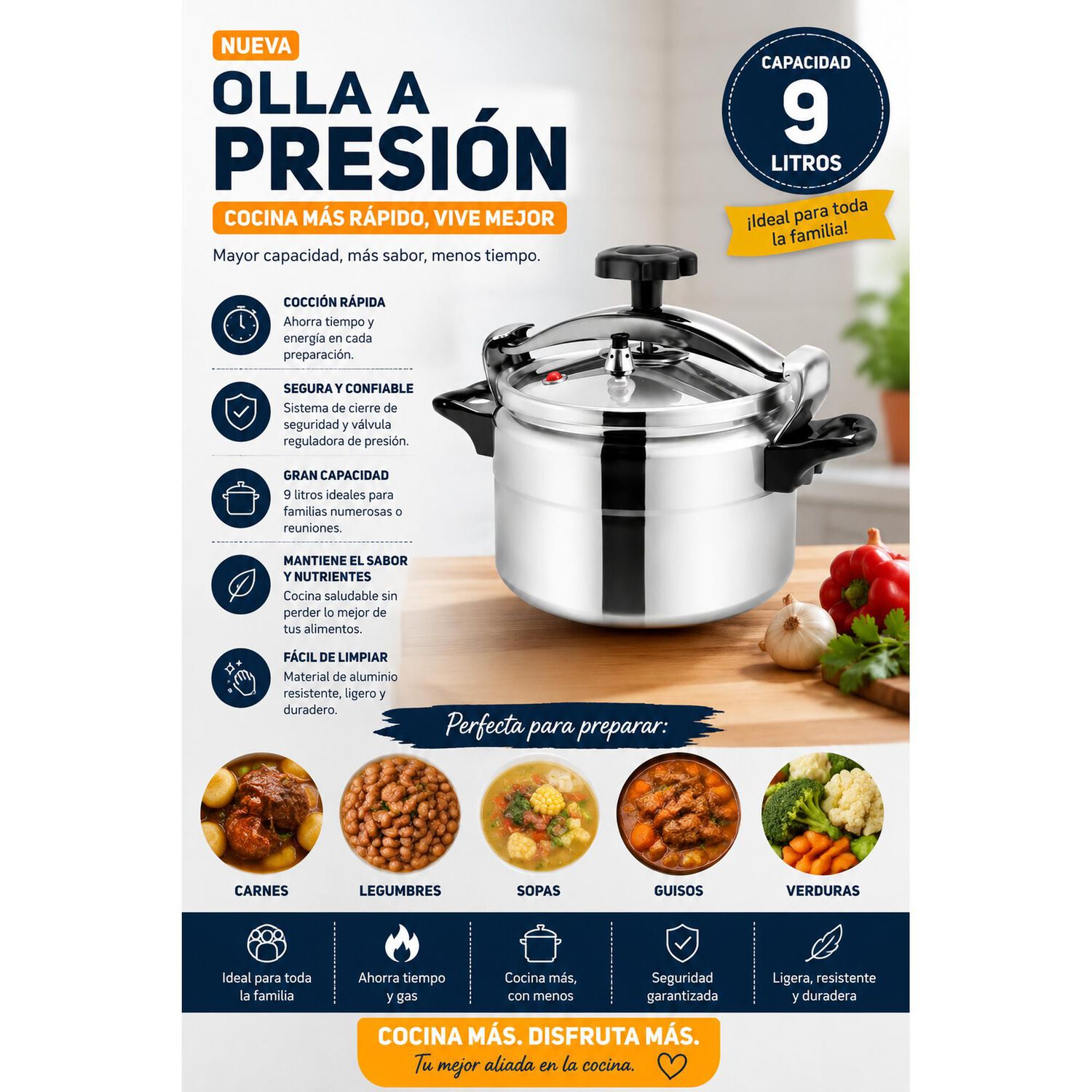 Olla A Presi&oacute;n Para Cocinar En Caliente De Aluminio 9 Litros image number 7.0