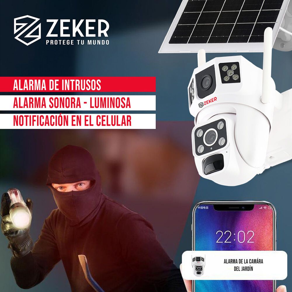 Camara De Seguridad Solar Vigilancia Exterior Doble Zeker image number 5.0