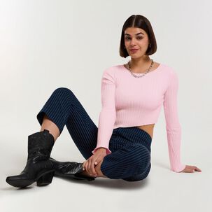 Sweater Crop Asimetrico Manga Larga Cuello Bote Mujer Rolly Go