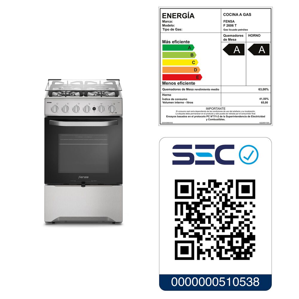 Cocina A Gas 4 Platos Fensa Experience F 2606 T Gris image number 11.0