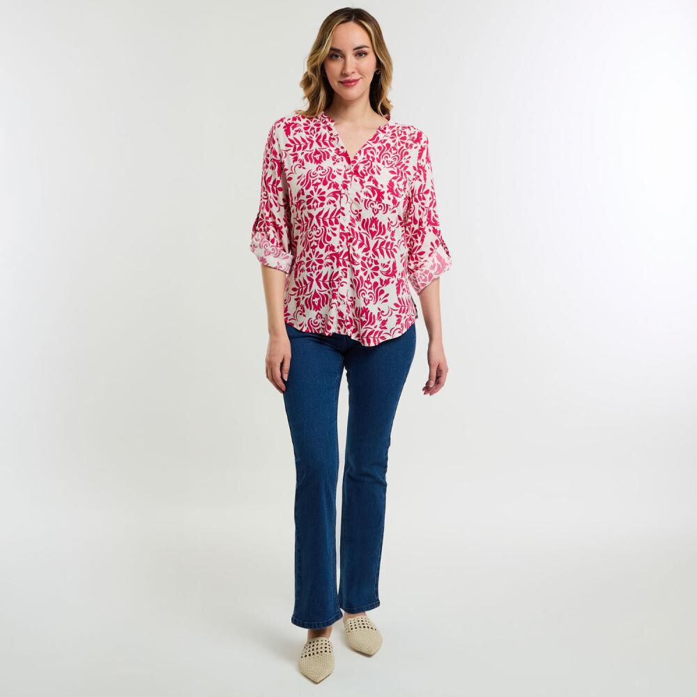 Blusa Full Print Manga Larga Roll Up Cuello V Mujer Geeps image number 1.0