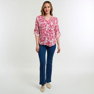 Blusa Full Print Manga Larga Roll Up Cuello V Mujer Geeps