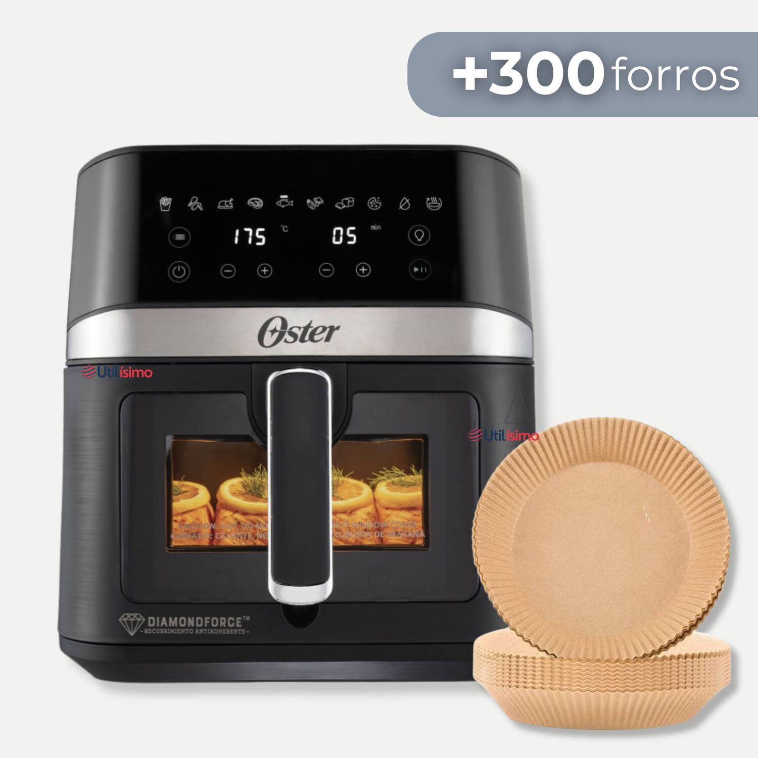 Oster Freidora De Aire Digital, Recubrimiento Oster Diamondforce, 6l De Capacidad, 10 Programas Autom&aacute;ticos, Ckstaf60wddf + 300 Forros Desechables Pa image number 0.0