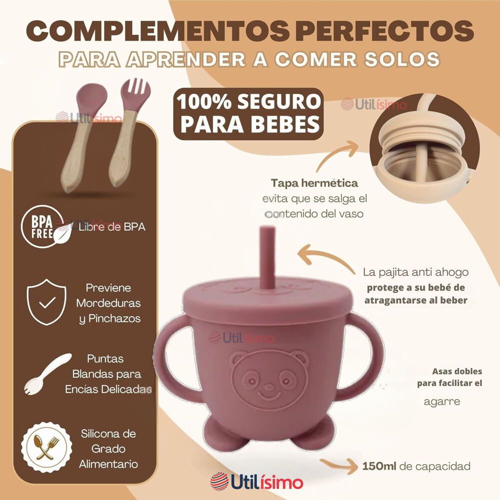 Set De Alimentación Bebé Silicona De Formas 6 Piezas Libre Bpa Color Rosa Oscuro image number 8.0